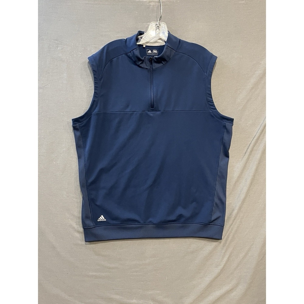 Adidas 1/4 Zip Golf Vest Men's Large Blue Pullover Fleece Mock Neck Stretch
